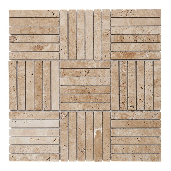 Modket TDH529NS Beige Sand Travertine Stone Basketweave Parquet Mosaic Tile Kitchen Backsplash