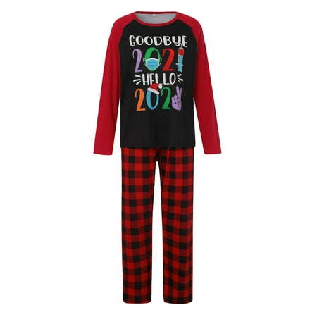

Seyurigaoka Unique Letter Raglan Tops and Plaid Trousers Parent-child Pajamas