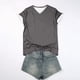 thumbnail image 2 of Blusas de Manga Corta para las Mujeres Verano Color Sólido V-Cuello Blusa de Manga Corta, Poliéster Casual Top para las Mujeres, Lavado a Mano Toda la Temporada, 2 of 4