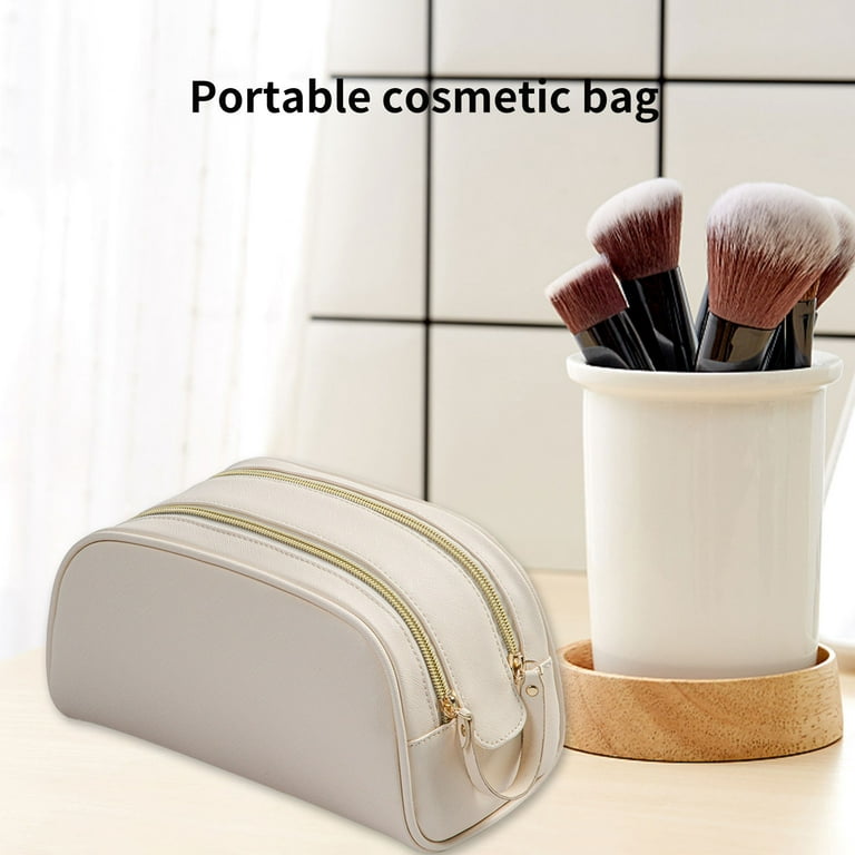  Travel Makeup Bag for Women Large Capacity Cosmetic Bag  Waterproof White Checkered Portable PU Leather Toiletry Bag Organizer Makeup  Brushes Storage Bag with Dividers and Handle : Beauty & Personal