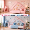 thumbnail image 7 of SESSLIFE Montessori Floor Bed, Twin Size Toddler Bed with Roof and Guardrail, House-Shaped Design, No Box Spring Needed, Toddler Bed Frame for Kids, Pink, 7 of 7