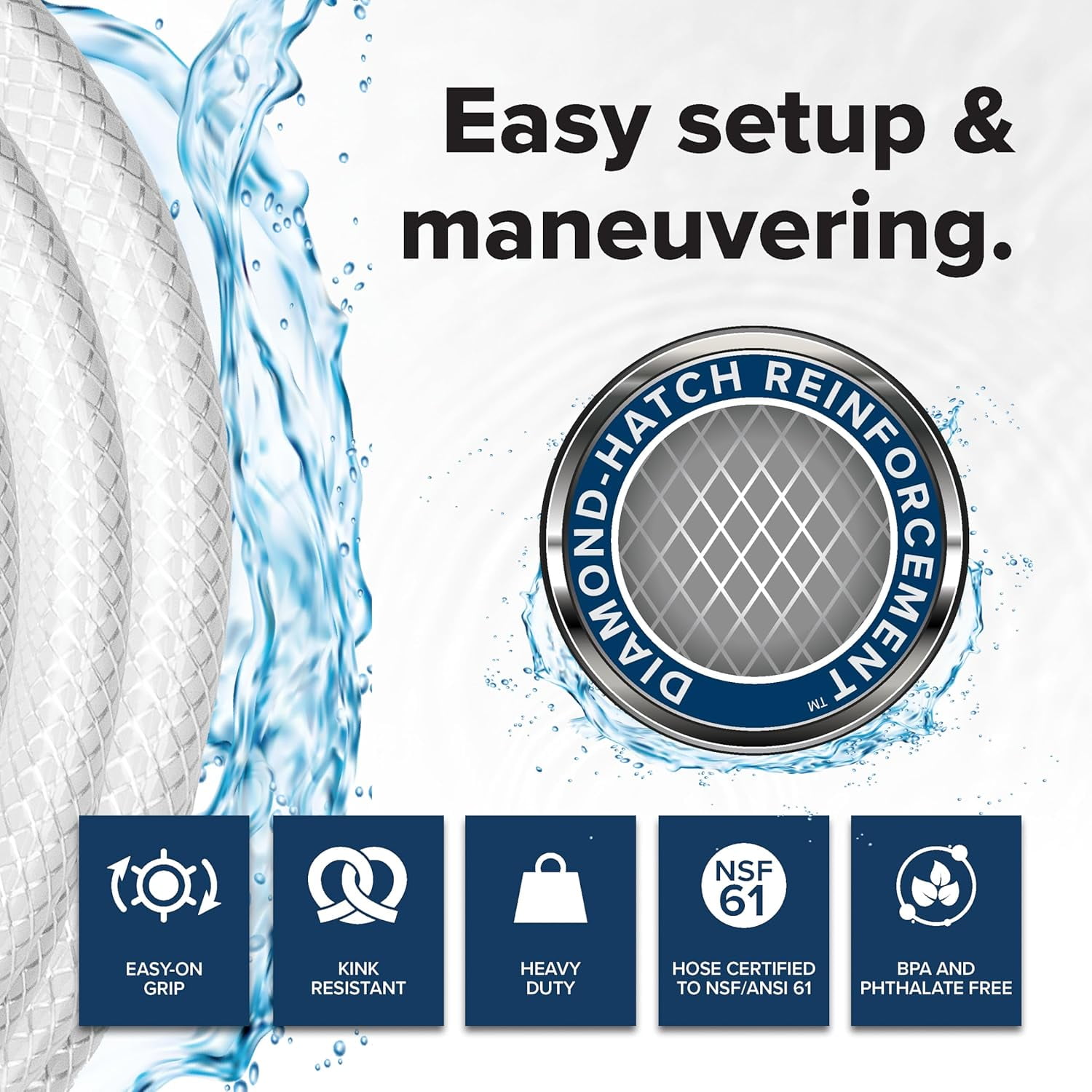 TastePURE 25-Ft Water Hose - Lead-, , Phthalate- RV Drinking Water Hose with -Hatch Reinforcement