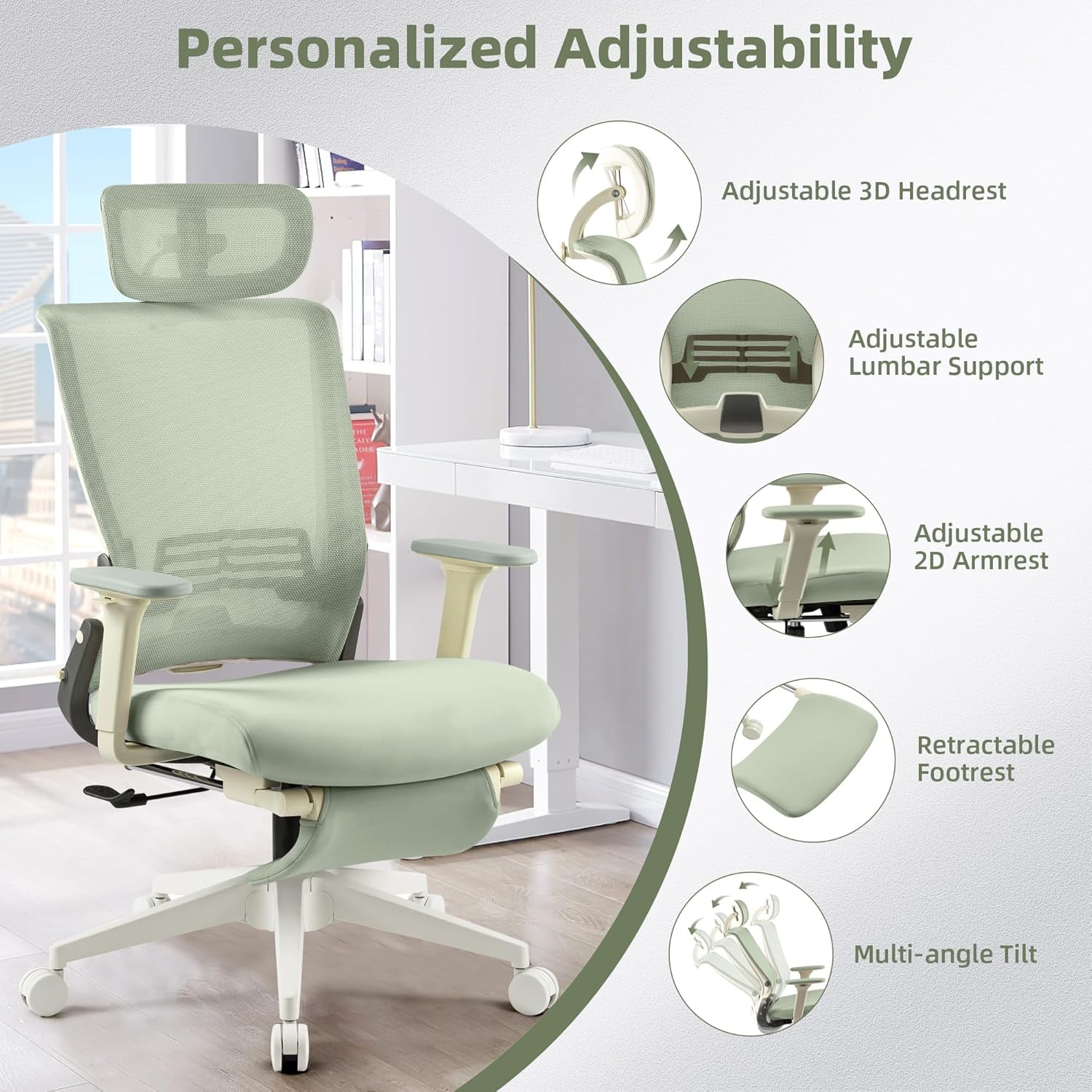 Hforesty Ergonomic Office Chair, Foldable with Footrest Hforesty Ergonomic Office Chair, Foldable with Footrest