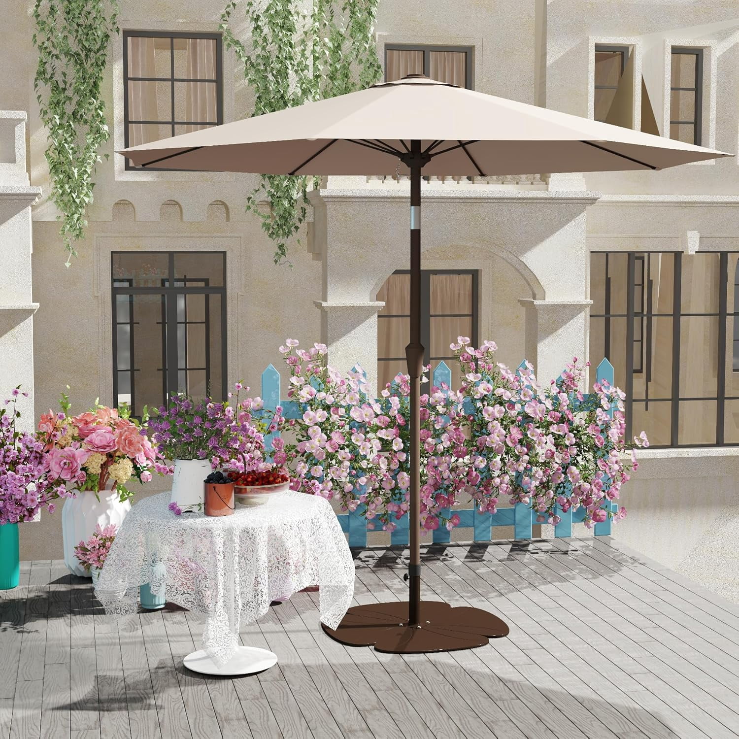 PatioKingdom Heavy-Duty 30" Patio Umbrella Base Stand - 4-Panel Reinforced Iron Design with Wider Ground Contact, Slim Profile for Enhanced Outdoor Stability