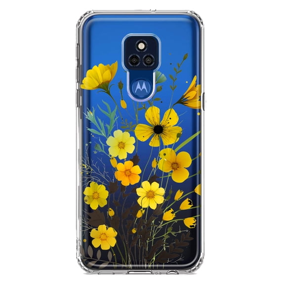 MUNDAZE Motorola Moto G Play 2021 Yellow Summer Flowers Floral Shockproof Clear Hybrid Protective Phone Case Cover