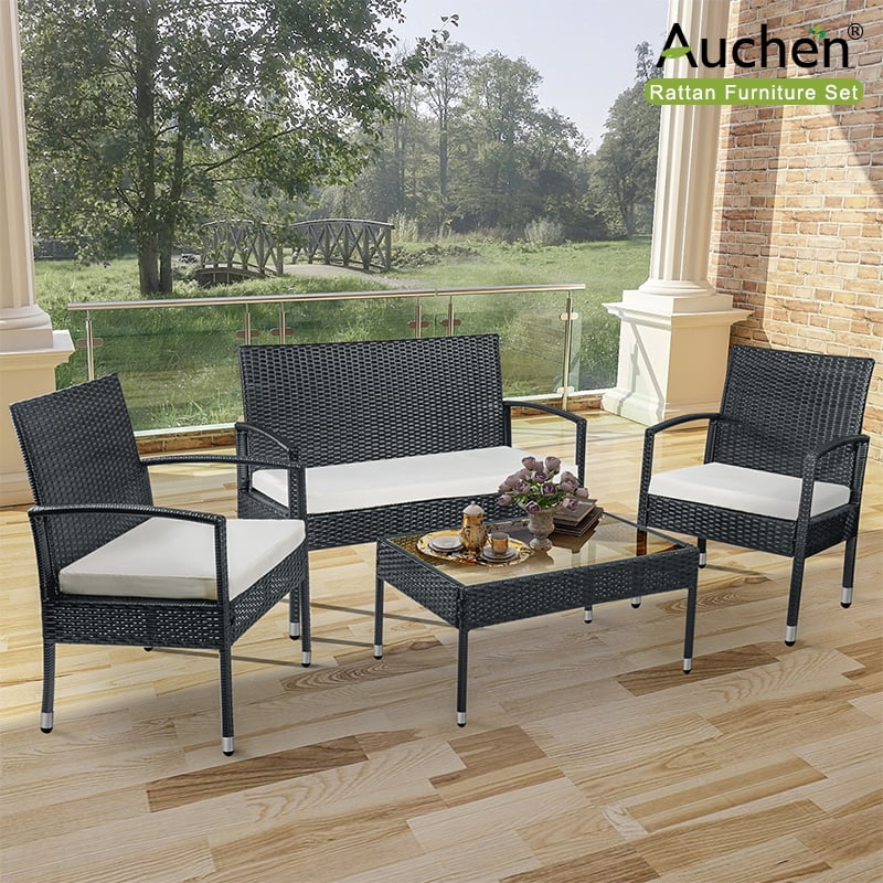 4 Pieces Outdoor Patio Furniture Sets, AUCHEN Wicker ...