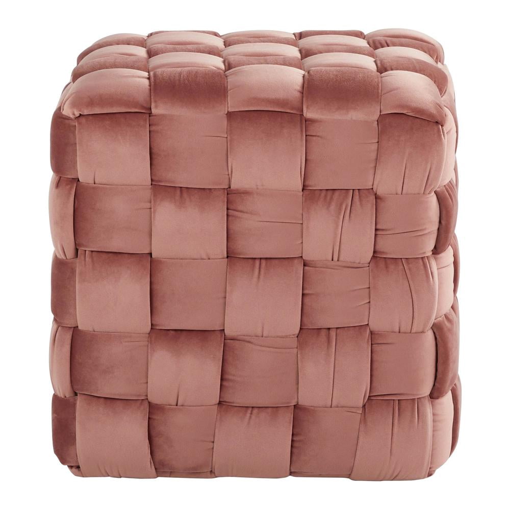 LumiSource Blush Pink Velvet Braided Square 16" Ottoman