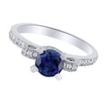 thumbnail image 2 of AFFY Round Cut Simulated Blue Sapphire, White Natural Accent Diamond Solitaire Ring In 10K White Gold, Ring Size-12.5, 2 of 2