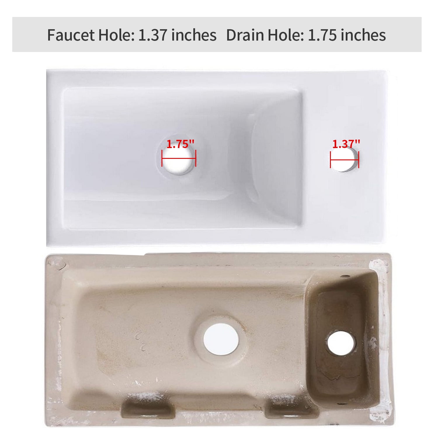 HOROW Bathroom Corner Sink, 18”x10" Small Wall Mount Sink Rectangle White Porcelain Ceramic Vessel Sink, Left Hand