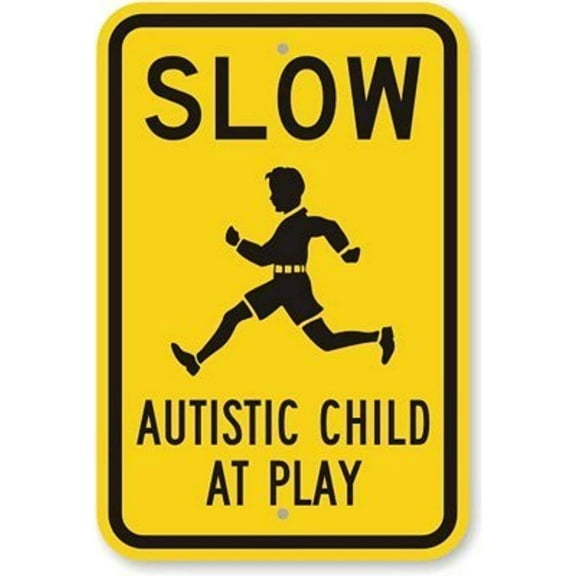 Slow Autistic Child at Play (with Kid Graphic), Engineer Grade Reflective Aluminum Sign, 8" X 12" inch
