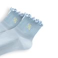 thumbnail image 2 of 3-Pack Women's Crew Socks with Ruffle Lettuce Edge Trim and Delicate Embroidered Detail, Blue, 2 of 3