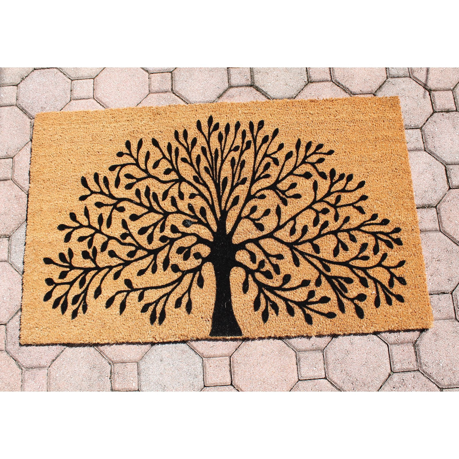 A1 Home Collections Coir Flocked & PVC Backing Doormat, Non-Slip, Heavy Duty, Low Profile Front Door Mat, Tree of Life 24" x 39"