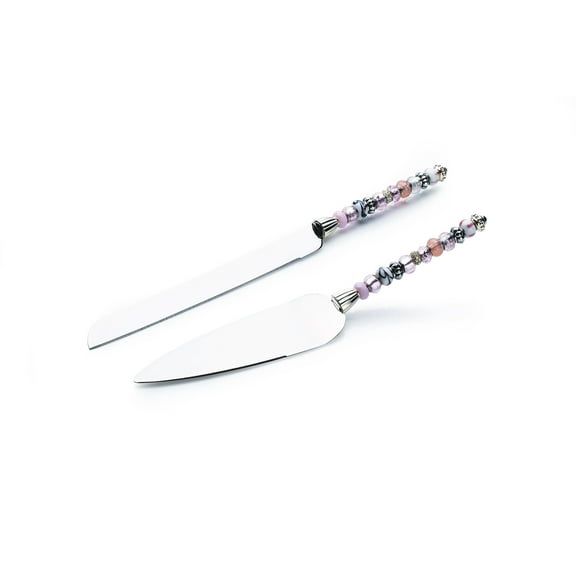 CalCastle Craft Wedding Pink Beaded Cake Knife and Server Set Vintaqge Sweet 16 15