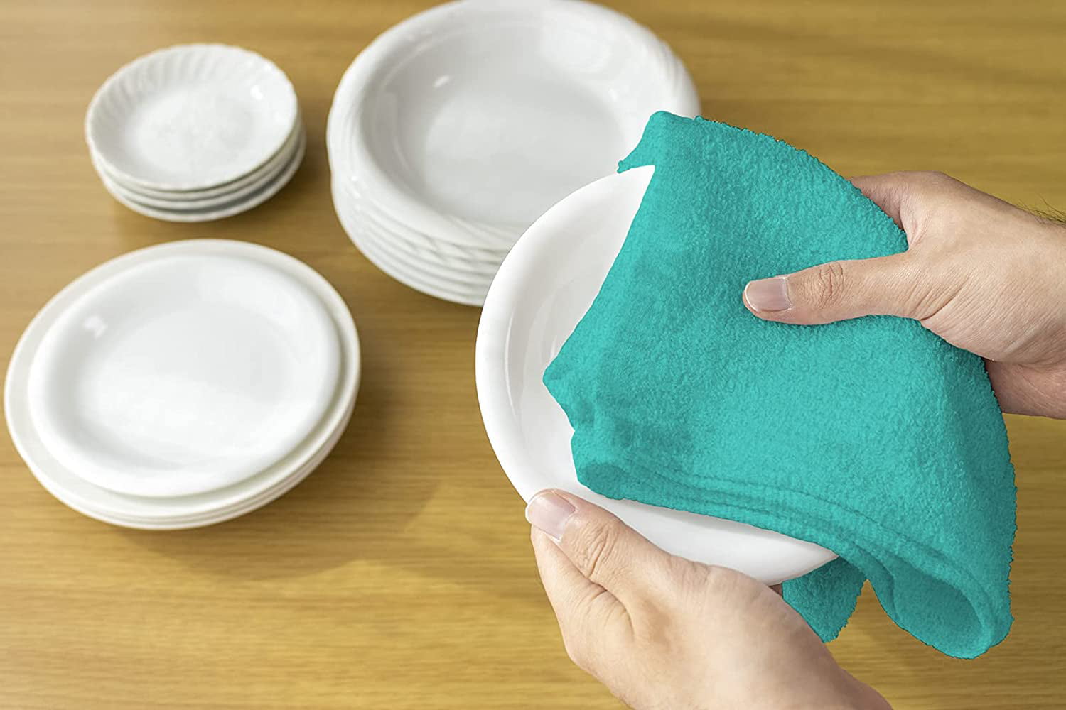 DecorRack 8 Kitchen Dish Towels, 100% Cotton, 12 x 12 Inch, Teal Green  (Pack of 8)