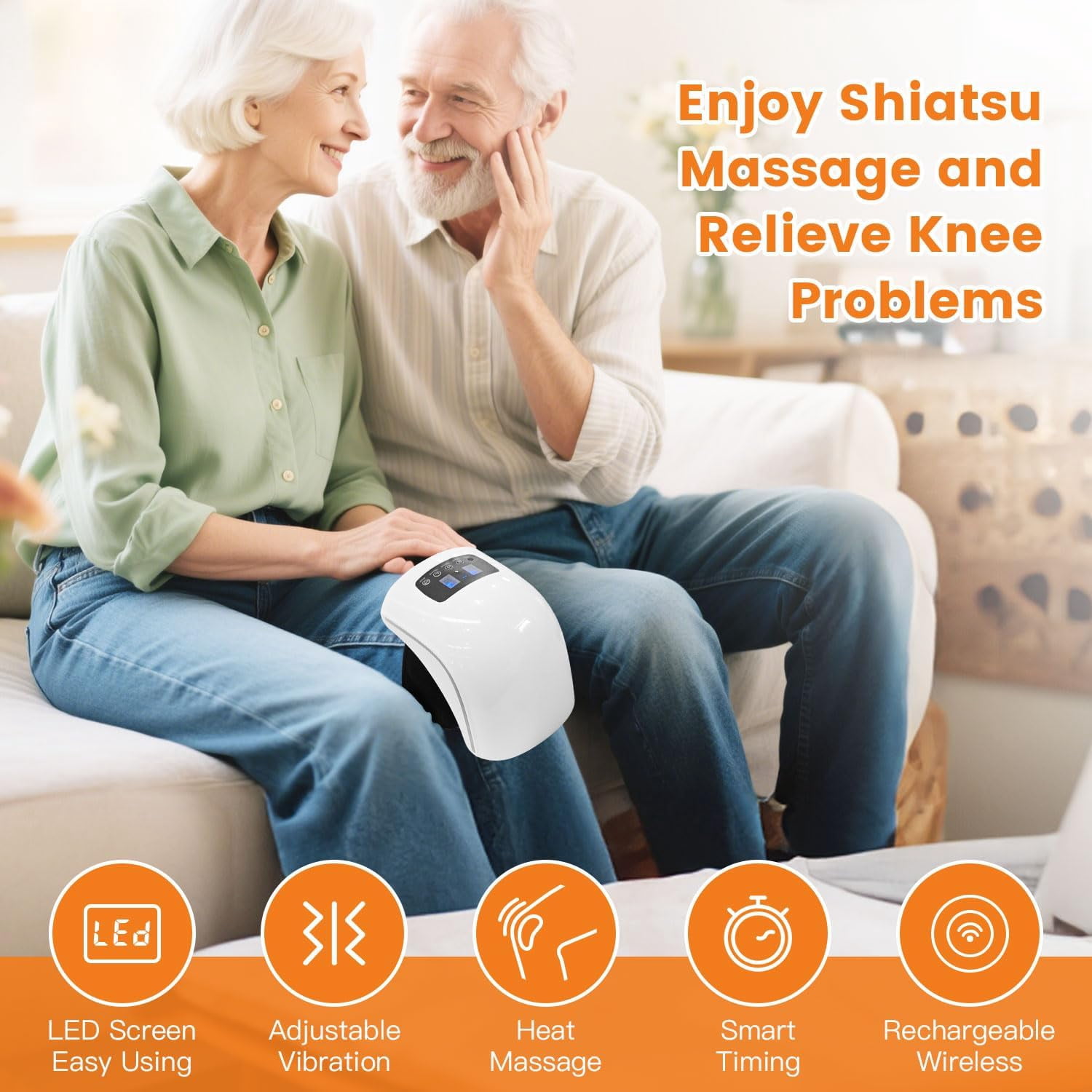 Wearable Knee Wrap with Controllable Heat, Vibration, and Dual-Wavelength LEDs, Cordless Rechargeable Device with Adjustable Straps for Home Use