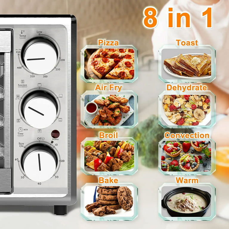 12L Toaster Oven Powerful 800W Bake Grill Broil Toast Timer Temp & Heat  Selector