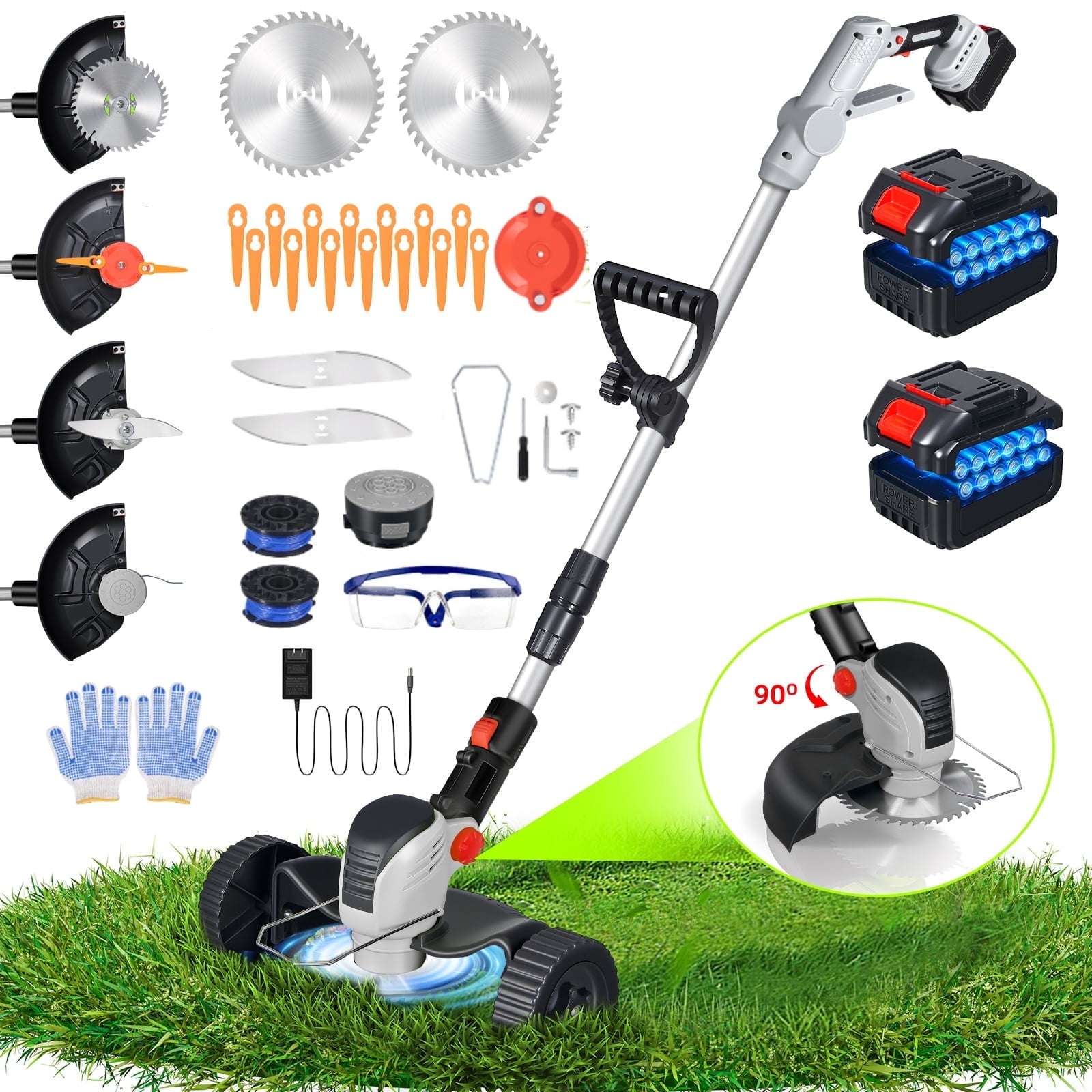 KingFurt 24V Weed Wacker, Electric Weed Eaters, 12inch Cordless String Trimmer & Edger with Grass Cutter Spool Line for Lawn, Garden, Yard