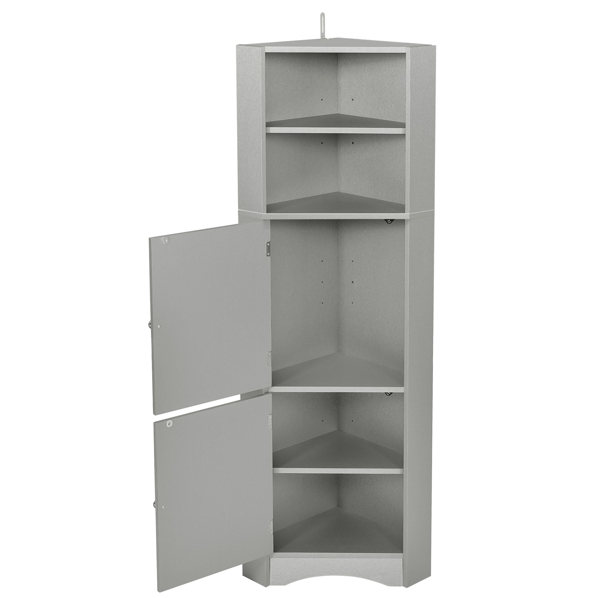 DEALTOPS Modern Tall Corner Cabinet, Freestanding Storage Cabinet with Adjustable Shelves, Gray