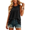 thumbnail image 2 of Women's Summer Tops Boho Tank Tops Crewneck Sleeveless Shirts Casual Flowy Lace Swiss Dots Blouses Trendy Clothing, 2 of 7