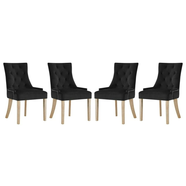 Modway Pose Chaise de Salle à Manger Moderne en Velours de Performance de 19 Pouces en Noir (Ensemble de 4)