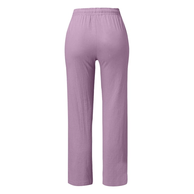 Women High Waisted Wide Leg Pants - Casual Drawstring Elastic Trousers with Pockets - Polyester, Comfy Straight Leg, S-XXXL Sizes