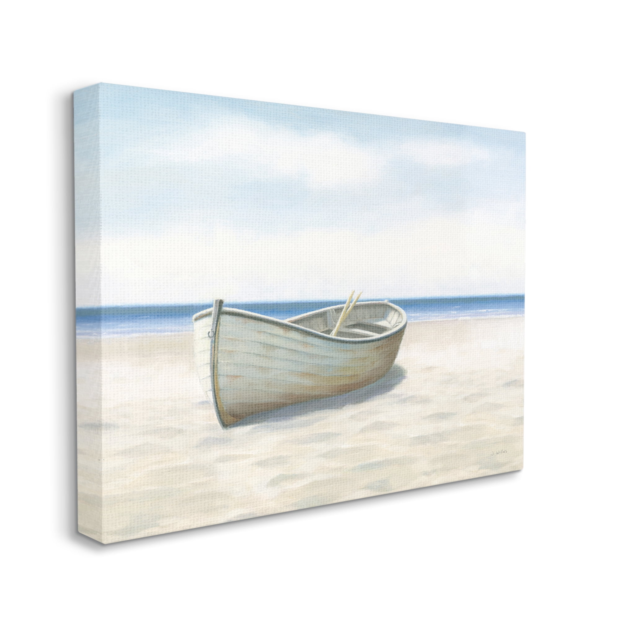 Stupell Industries Boat on Coast Painting Nature Painting Gallery Wrapped Canvas Print Wall Art, 48 x 36