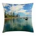 thumbnail image 1 of Illinois Throw Pillow Cushion Cover, Lake Michigan Scenery with A Yacht Downtown Chicago Skyline Panoramic Landscape, Decorative Square Accent Pillow Case, 24" X 24", Multicolour, by Ambesonne, 1 of 2