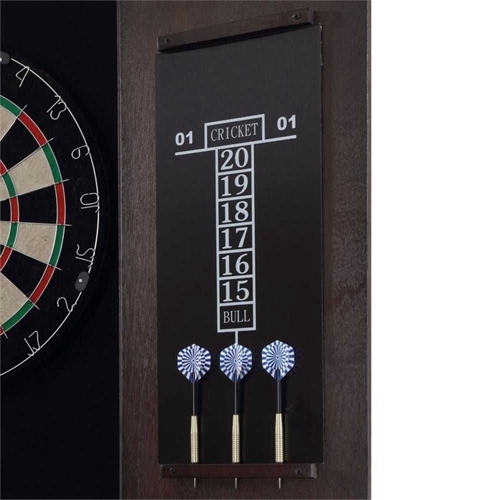 Pemberly Row Transitional Wood Dartboard Cabinet in Walnut Finish