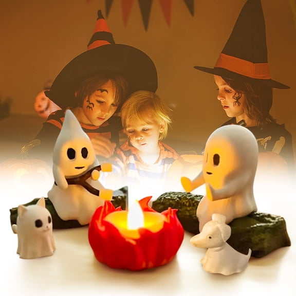 Ghost Campfire Gathering, Ghost Campfire Nightlight Spooky Halloween Decor Cute Ghost Figurine Set Campfire Display Haunted Ghost Scene Ghost Campfire Night Light Ghost Campfire Gathering