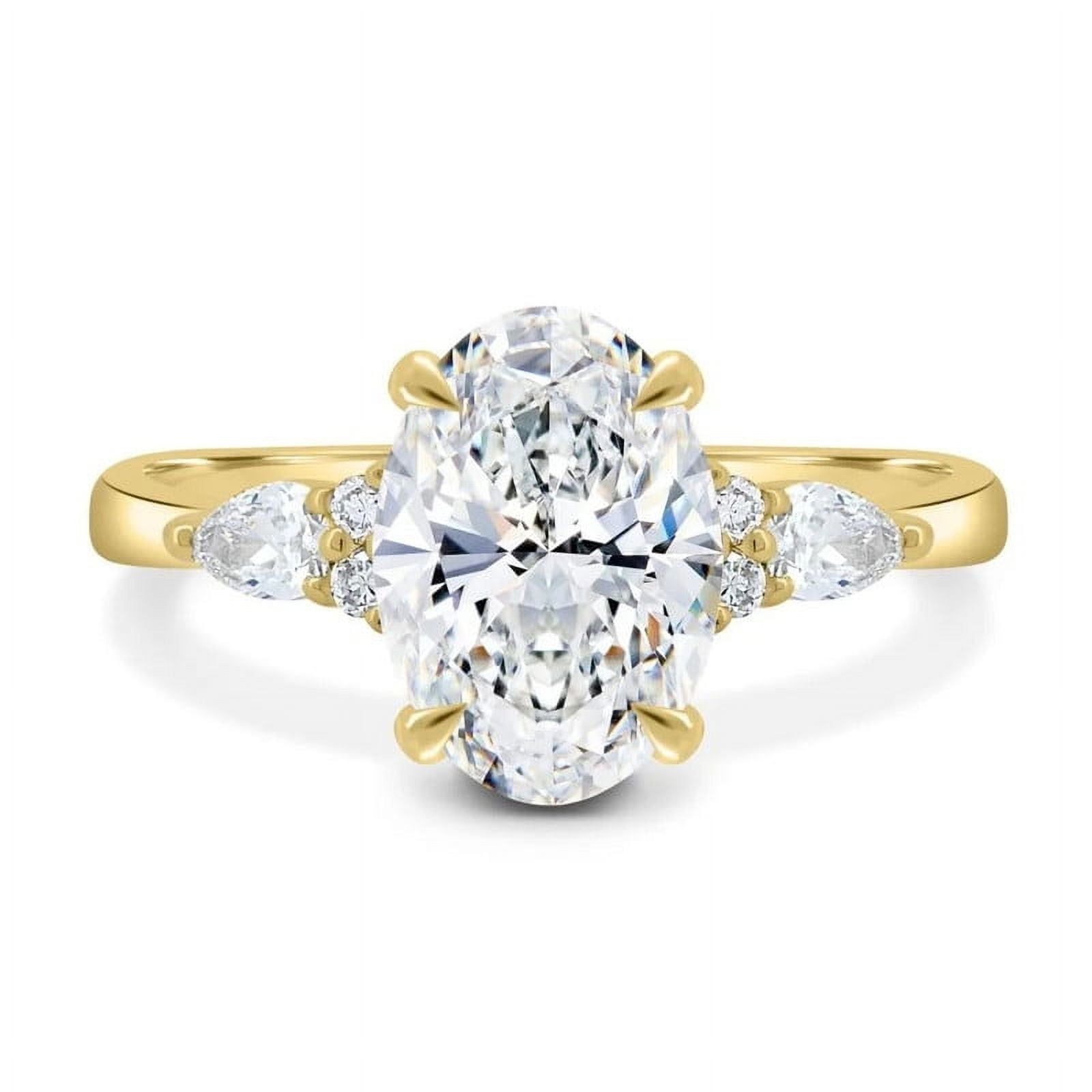 solitaire jewels 3CT Oval Moissanit 7 stone Engagement Ring For Women, 14K Yellow Gold
