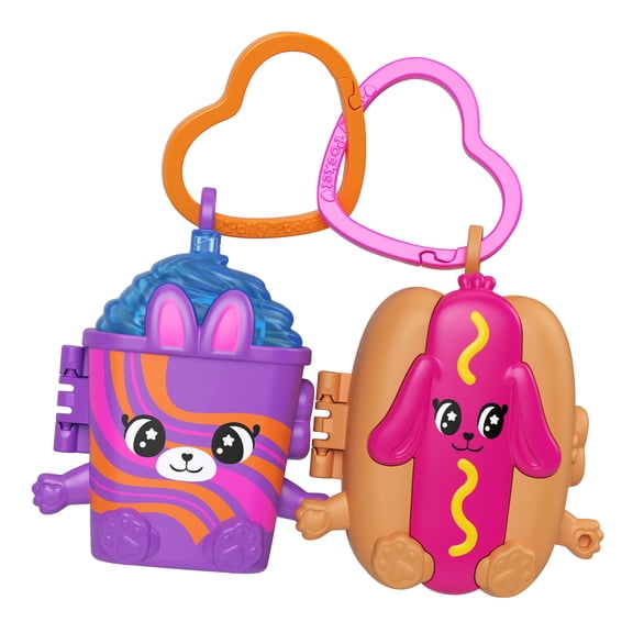 Polly Pocket Doll & Mini Compact Duo, Food-Themed Micro Playsets with 2 Dolls & 2 Keychain Clips
