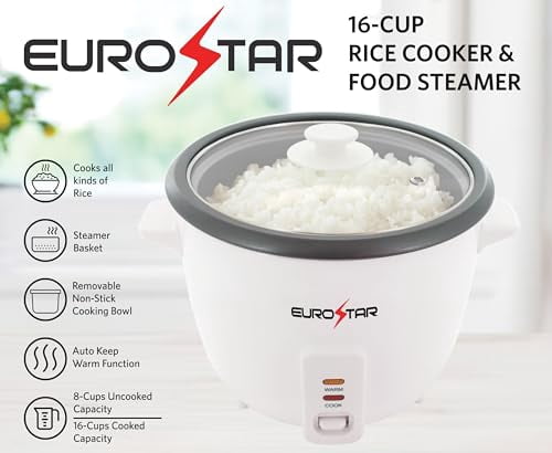 EUROSTAR RC616 16-Cup Rice Cooker, White
