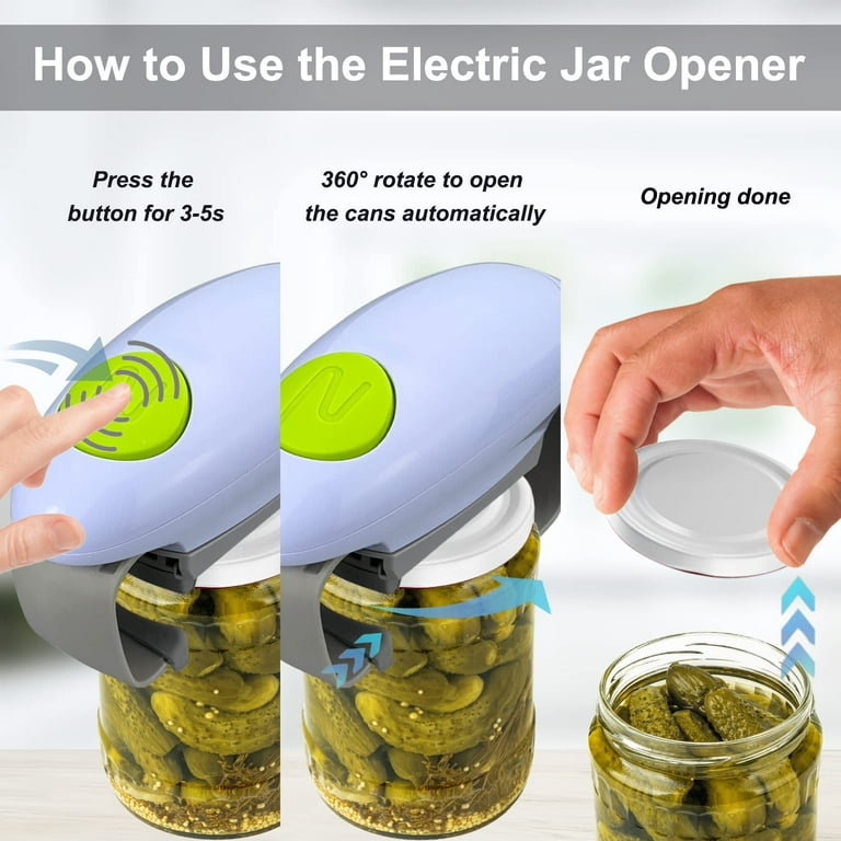Electric Jar Opener for Weak Hands, Automatic Jar Opener Tool Fits Almost  All Lid Sizes, Auto-off Bottle Opener for Seniors with Arthritis