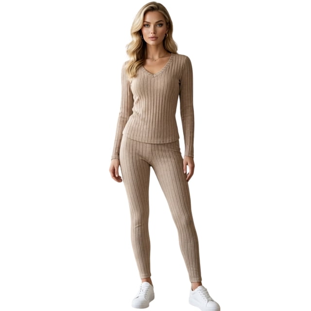 Conjunto Mujer 2 Piezas Blusa Manga Larga Y Pants Ajuste Cómodo Casual