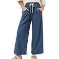 thumbnail image 2 of YuXingFu Womens Linen Pants Women Loose Dress Pants High Full - Pocket Casual Navy S, 2 of 5
