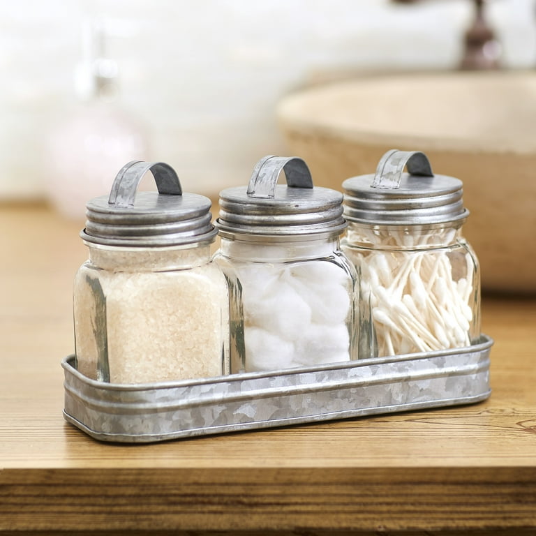Set Of 3 Glass Containers With Decorative Metal Lids - K&K Interiors