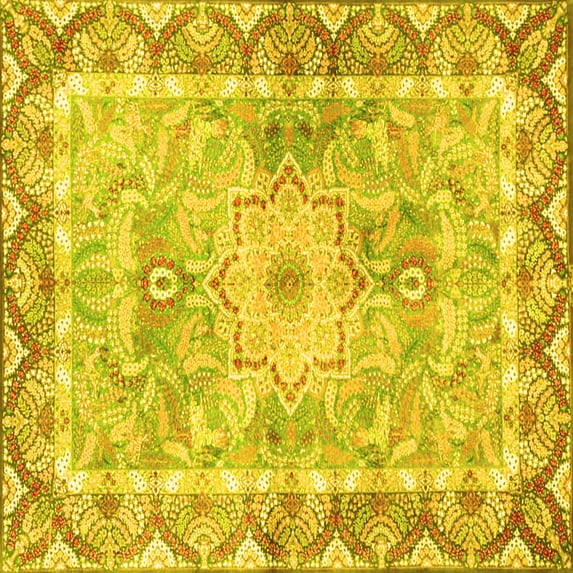 Ahgly Company Machine Washable Indoor Square Medallion Yellow Traditional Area Rugs, 3' Square