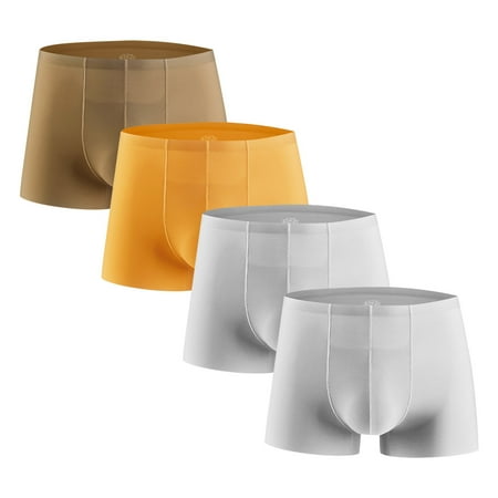 Under 10 Men s 4PC Ice Silk Traceless Quick-Dry Loose Breathable Elastic Exercise Home Underwear Comfortable Flat Angle Briefs Holiday Wrapping|100%Polyester Silver Sopatenor