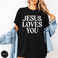 thumbnail image 4 of Jesus Loves You Retro T-shirt Bible Inspired Vintage Graphic Tshirt Christian Faith Based Apparel Religious Youth Group Shirt, 4 of 7
