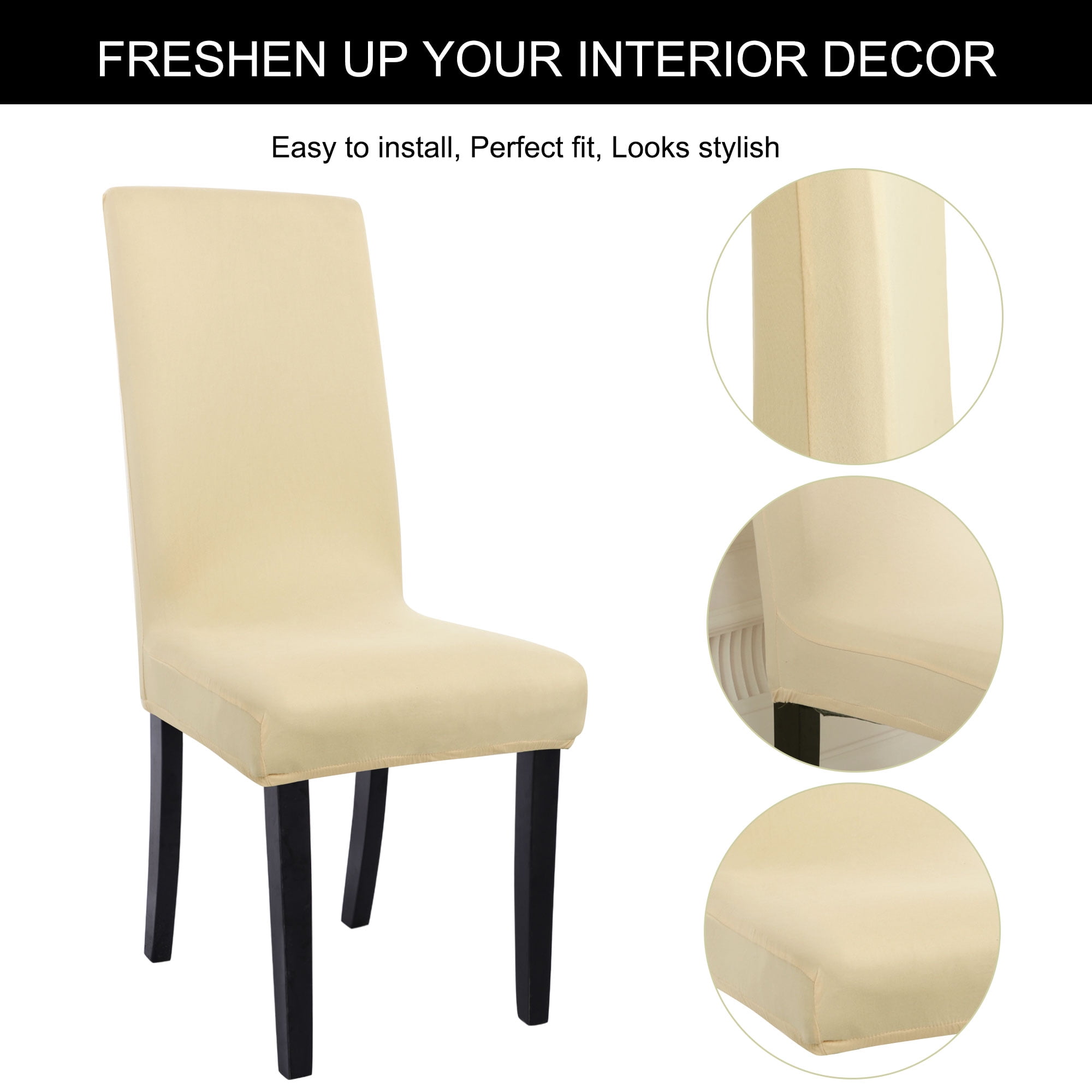 Unique Bargains Stretch Spandex Chair Cover for Dining Room Beige M