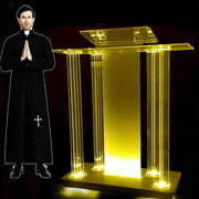 Clearly Pulpit, Luxury with Casters Led Light Acrylic Rolling Podium Vertical Lecture Church, Imported Pulpit, Hotel Party Opening Ceremony