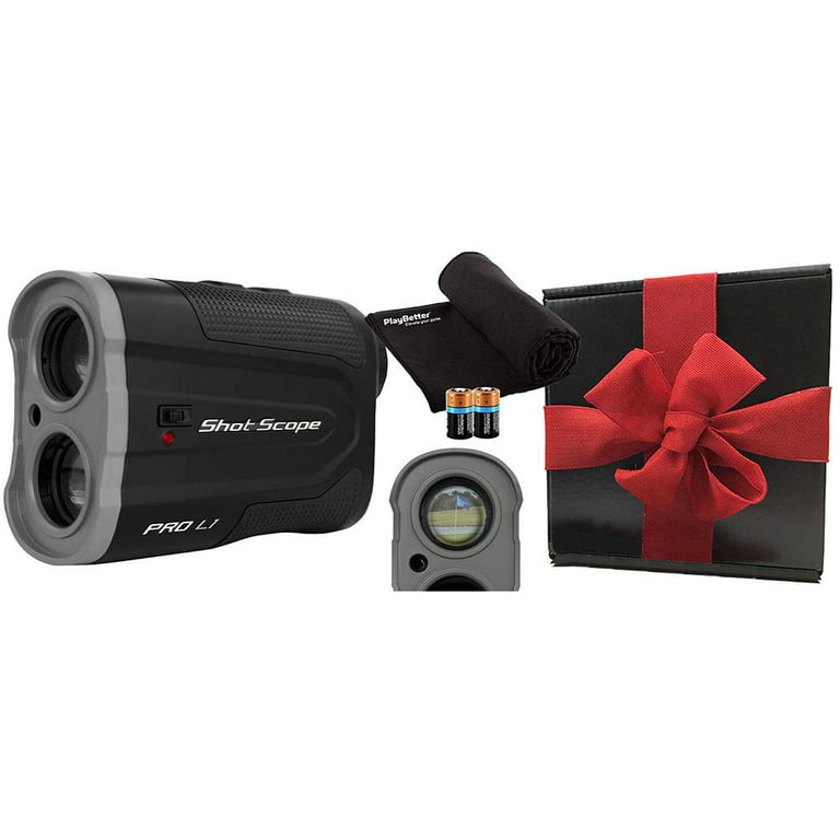 Shot Scope Pro L1 (Gray) Golf Laser Rangefinder Gift Box Bundle | With  PlayBetter Microfiber Cleaning Towel (Black) & Extra CR2 Battery