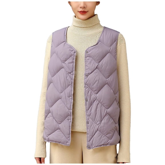 HAiming Womens Padded Vest Sleeveless Round Neck Snap Button Solid Color Quilted Coat Trendy Clothes