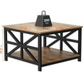 thumbnail image 3 of Coffee Table with Storage for Living Room, Small Square Center Tables with Seamless One-Piece Tabletop Farmhouse Style, Walnut, 3 of 16