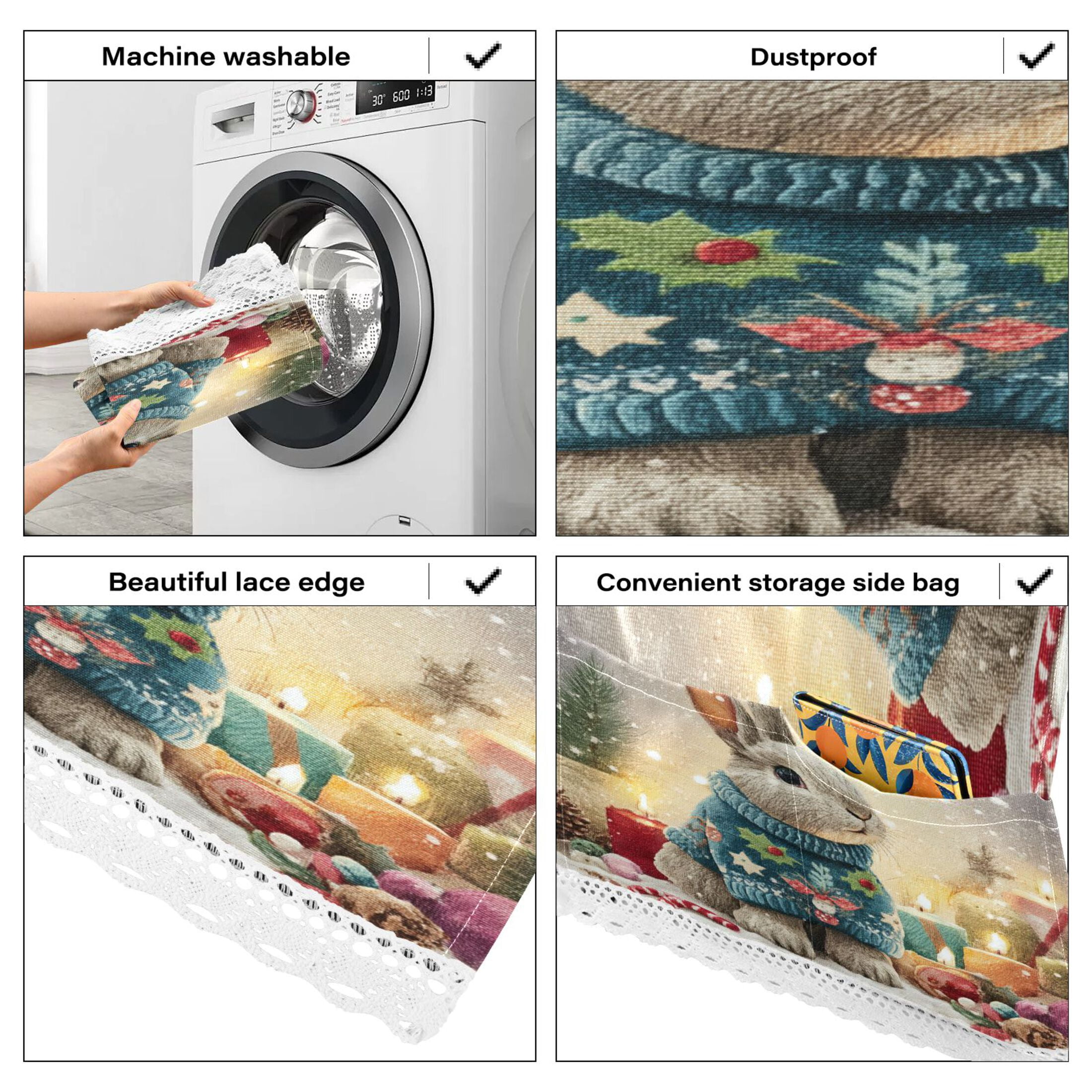 Wobogo Sweater Rabbit Washing Machine Cover Dustproof Washer Dryer Cover Waterproof Laundry Room Decorative Protector