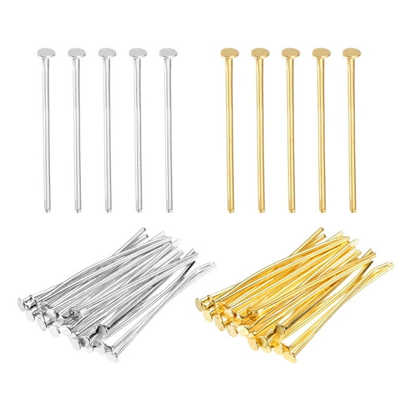 Uxcell 1 Inch Flat Head Pins, Jewelry Making Headpins Straight Pins Findings Bendable for DIY Craft Bracelet Necklace Earring Pendant Making Supplies-400Pcs(Silver Gold)