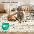 thumbnail image 4 of ODIKA 9'x12' Washable Area Rug Beige Tan Vintage Distressed Scroll Traditional Ornate Fluffy for Great Room, Indoor Concept, Large Living Low Pile, Flatwoven, 4 of 7