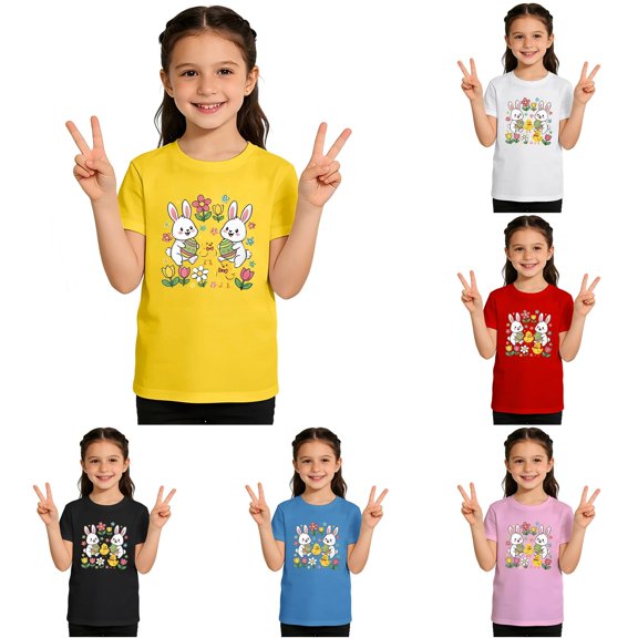 Toddler Girls' Short Sleeve T-Shirts Casual Fashion Easter Graphic Print Tee Size 2-3T , Yellow