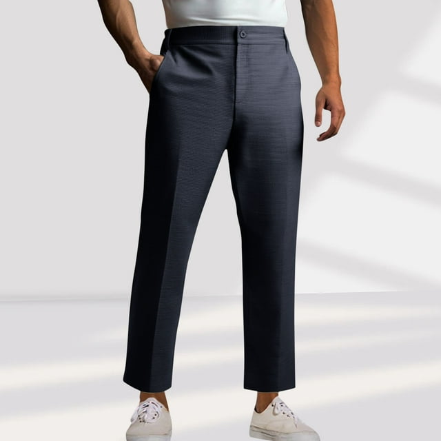 Pantalones largos de poliéster para hombre, de moda, de color liso, cómodos, con bolsillos y pierna recta, informales.