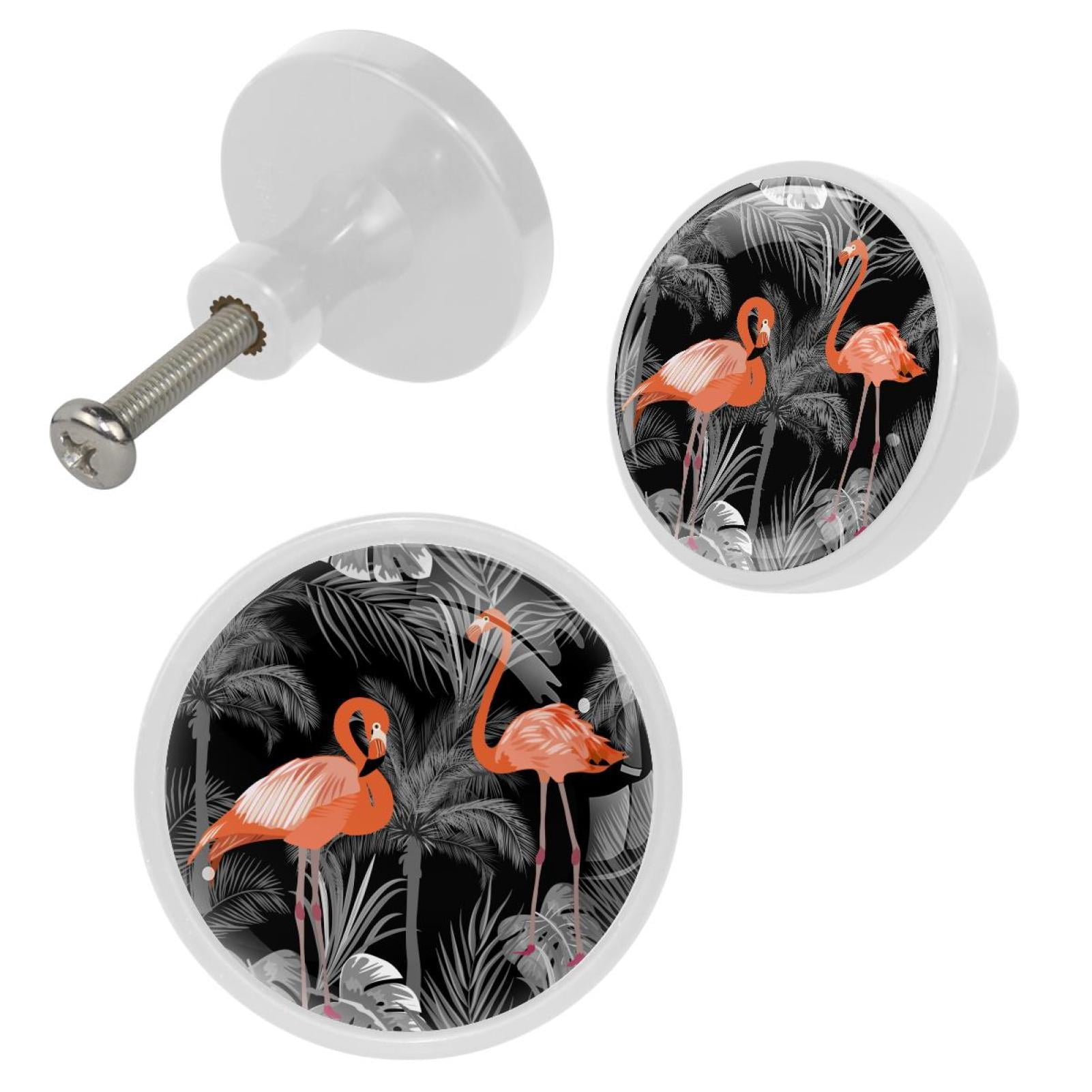 4 Pcs Flamingo Knobs for Kitchen Cabinet Cupboard Dresser Bookcase Drawer Pulls Handles Round Home Decor